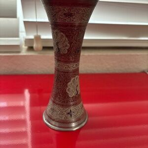 Asian oriental candle stick holder red/silver